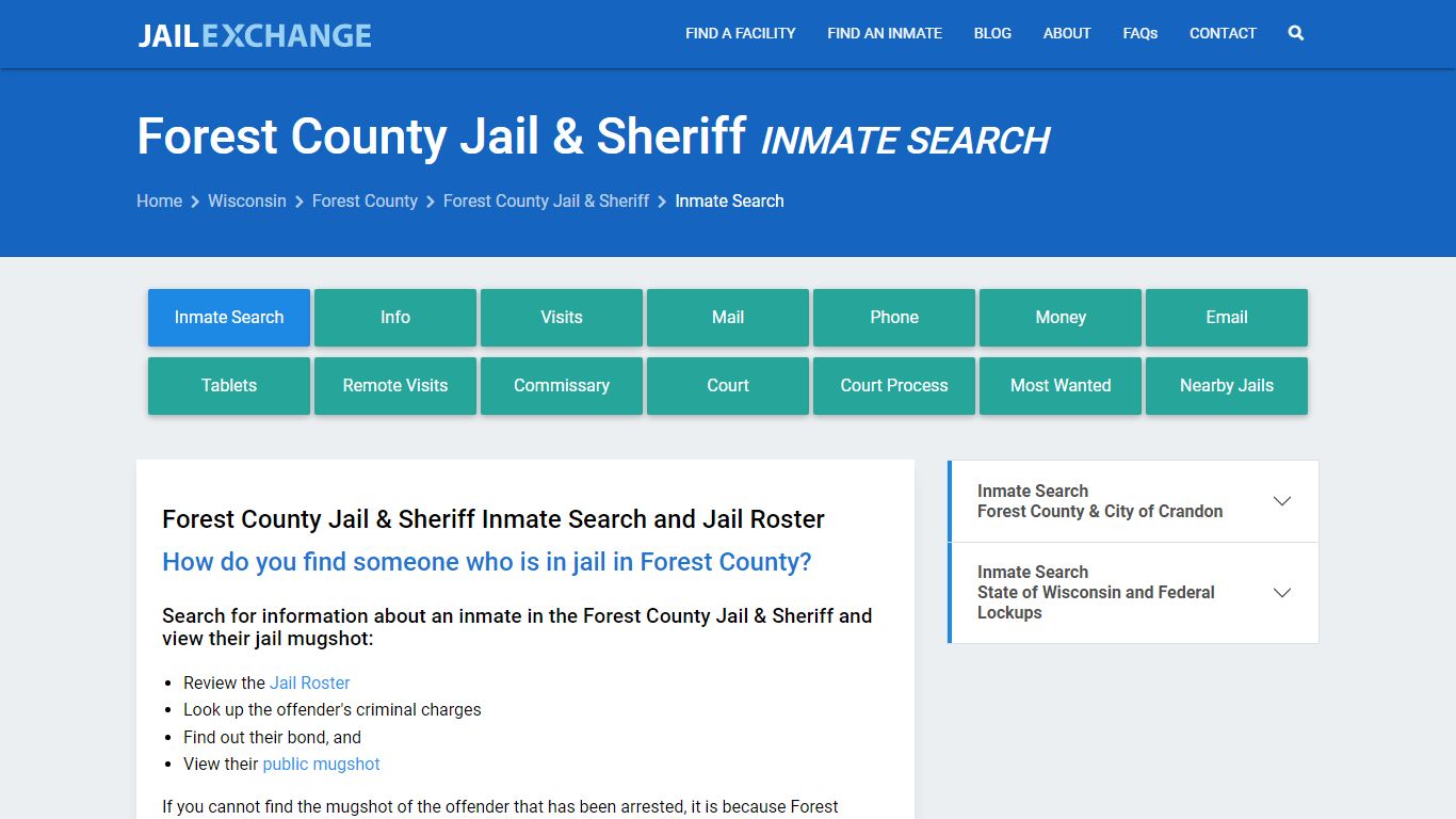 Inmate Search: Roster & Mugshots - Forest County Jail & Sheriff, WI